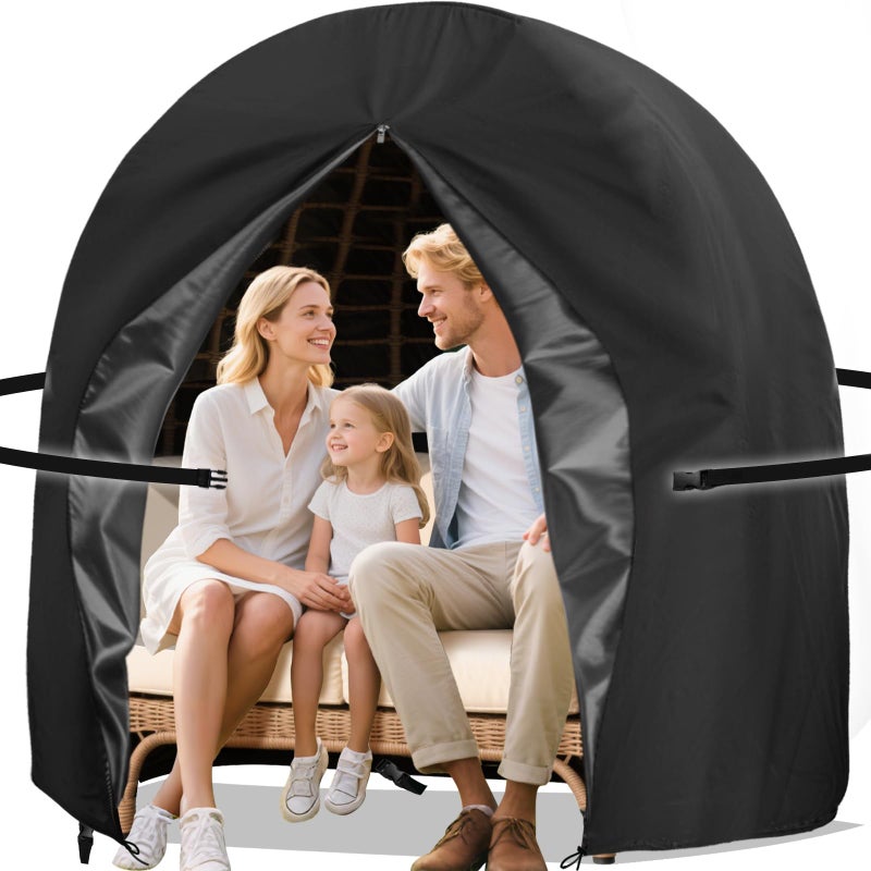 Uthem Double Egg Chair Cover Waterproof 420D Oxford Hanging Outdoor Furniture Covers for Patio Wicker Egg Swing Cocoon Chair, 91x80 Inches, Black - Image 1